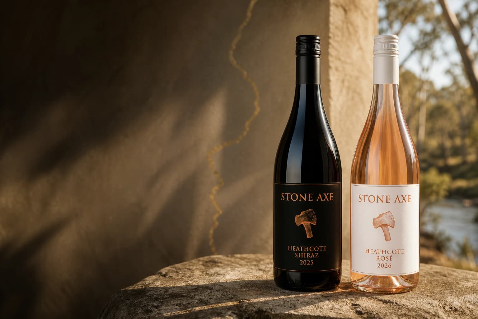 Stone Axe Shiraz and Rosé bottles