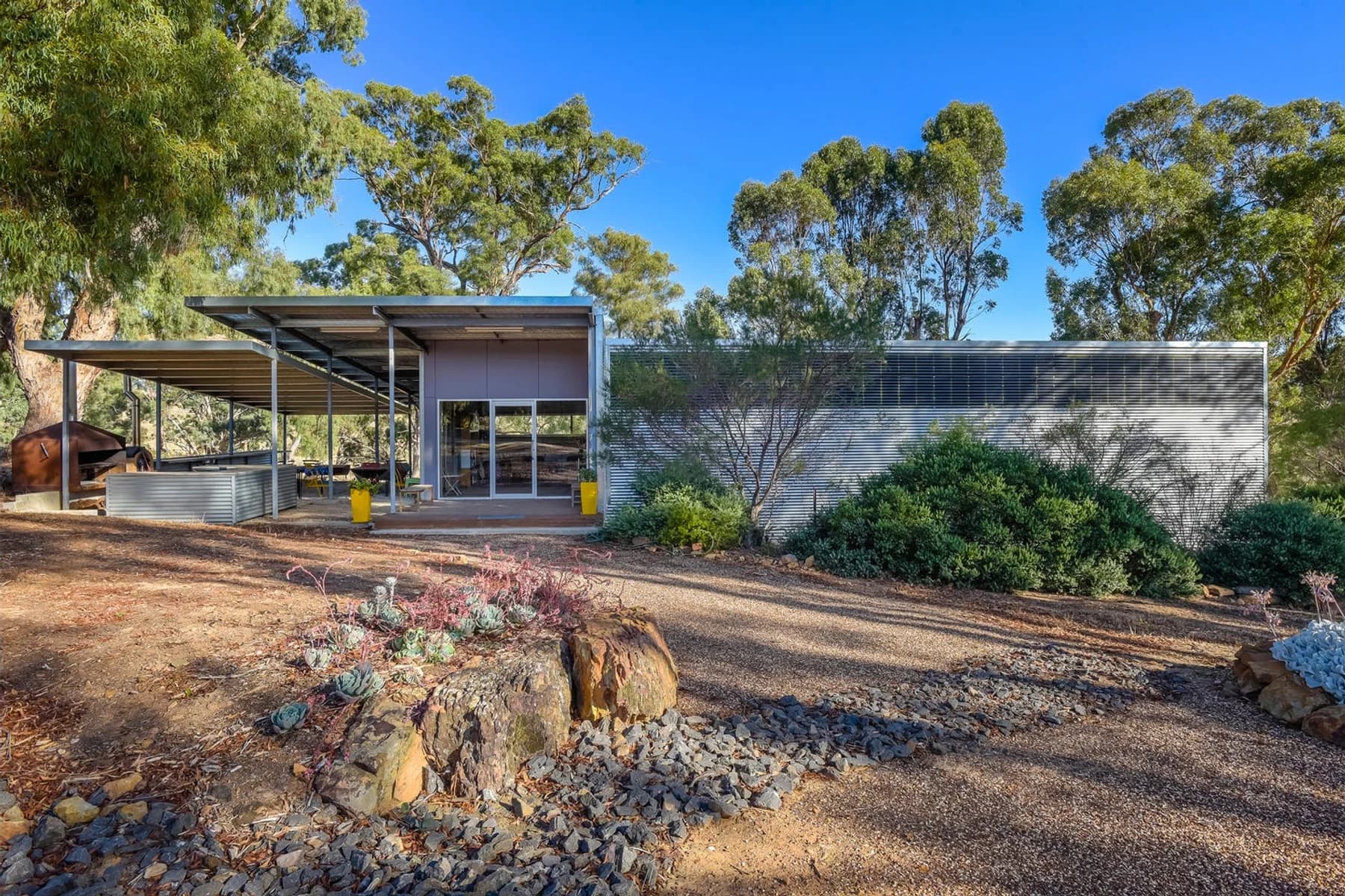 The winery building and covered outdoor area at Stone Axe